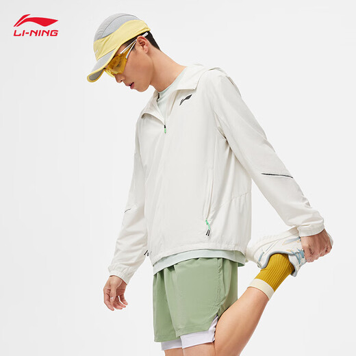 李宁防泼水运动风衣男子连帽拉链开衫外套AFDU051【TG】 银桦灰-3 S