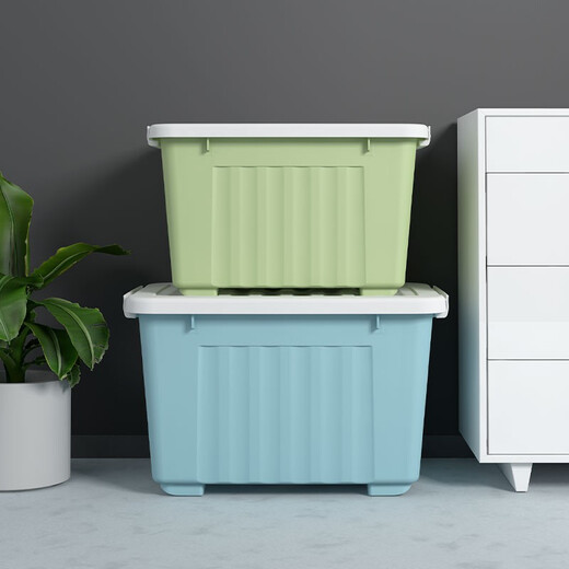 SPACEXPERT clothing storage box extra large plastic organizer car storage box 80L blue 1 pack with wheels