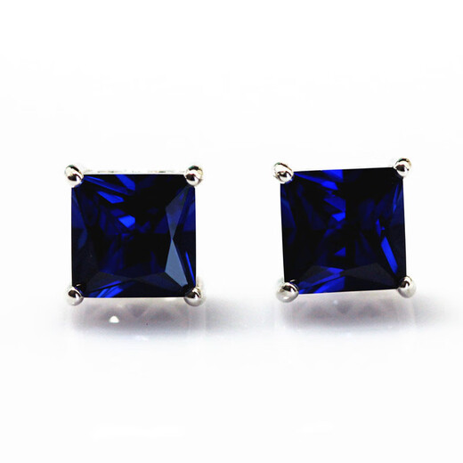 Fat Donglai's same Tanzanite sapphire princess-shaped earrings for women, Korean style, main stone 7X7mm