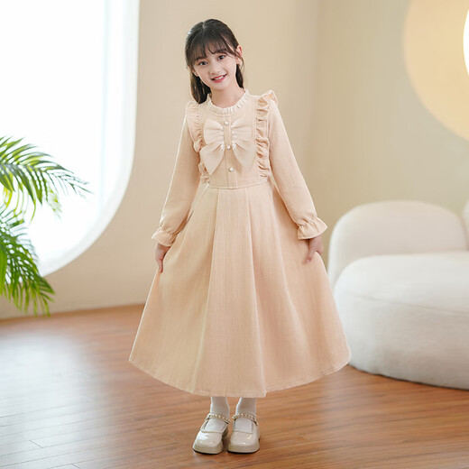 Xuanxuan Xiubei girls princess dress autumn and winter 2024 new children's long-sleeved dress little girl style velvet long skirt burgundy velvet hairpin 160