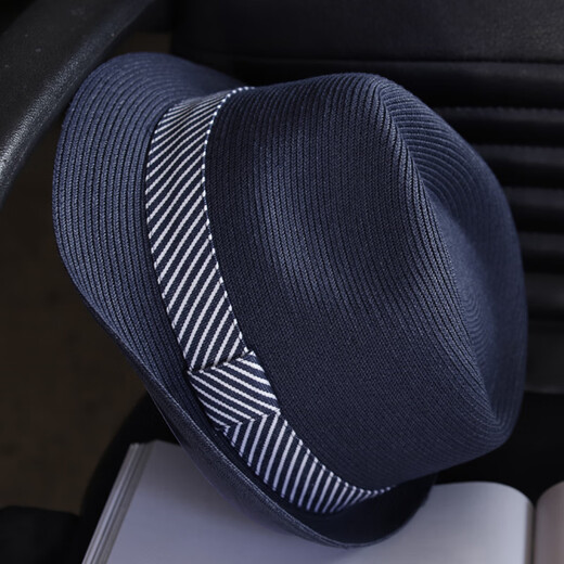 Rogosky counter trendy brand spring and summer men's and women's top hat British hand-knitted travel straw hat sun hat jazz hat light luxury original navy blue large size L (58-61cm) adjustable with windproof rope