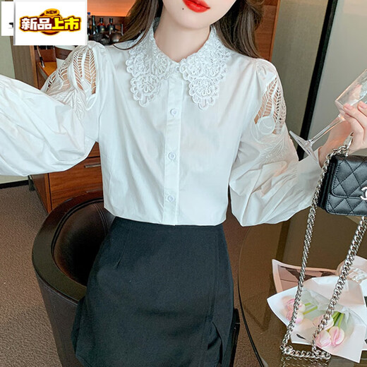 
ZHIDOUDOU embroidered cotton shirt for women 2025 autumn new fashion embroidered white shirt loose versatile long sleeves cy9227 white S 75-95Jin [Jin equals 0.5 kg]