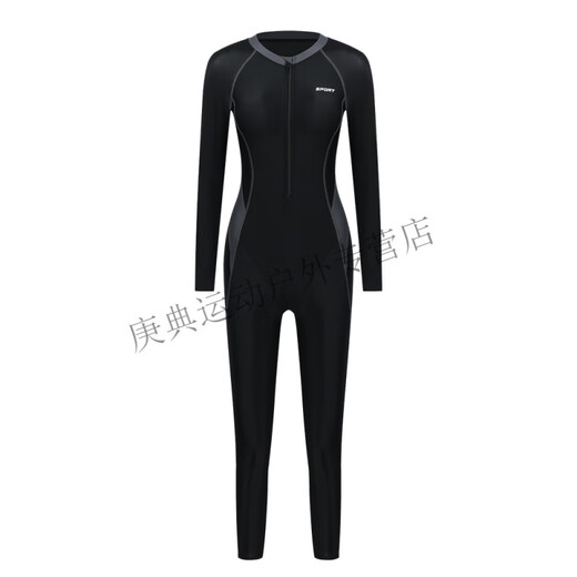 Ouston swimsuit women's one-piece long-sleeved trousers sun protection quick-drying conservative hot spring jellyfish suit snorkeling surfing wetsuit for women black gray swimming cap earplugs nose clip L 100-115Jin Jin equals 0.5 kg