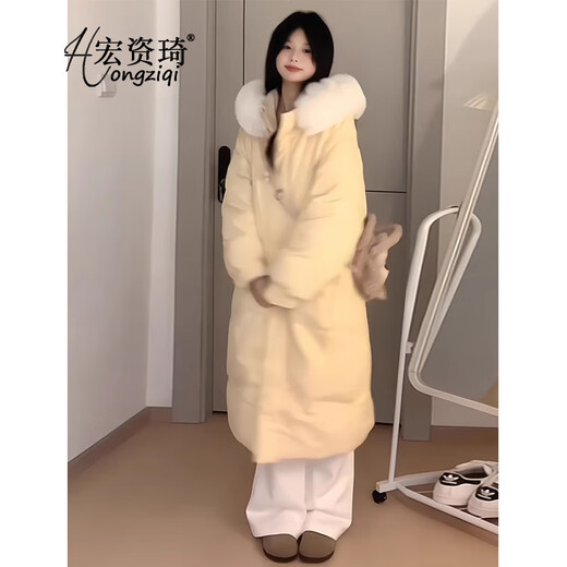 Hongziqi Down Cotton Jacket для женщин зимой 2025 г. Новый средний высокий и утолщенный валотный ватный ватный ватный ватный ватный ватный ватный ватный ватный ватный ватный ватный ватный курт желтый s (рекомендуется 90105Jin [Jin равняется 0,5 кг]))