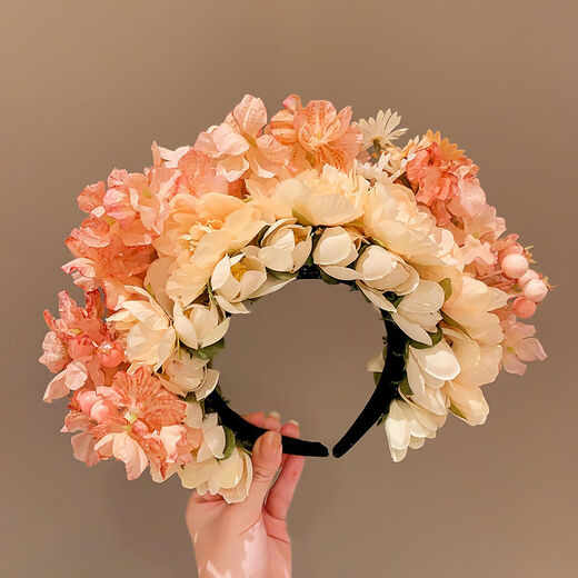 Haiyiduo Quanzhou imitation hairpin flower garland Hanfu silk flower headdress hairpin hair accessory ethnic style photo shoot flower headband female garland 2# red flowers