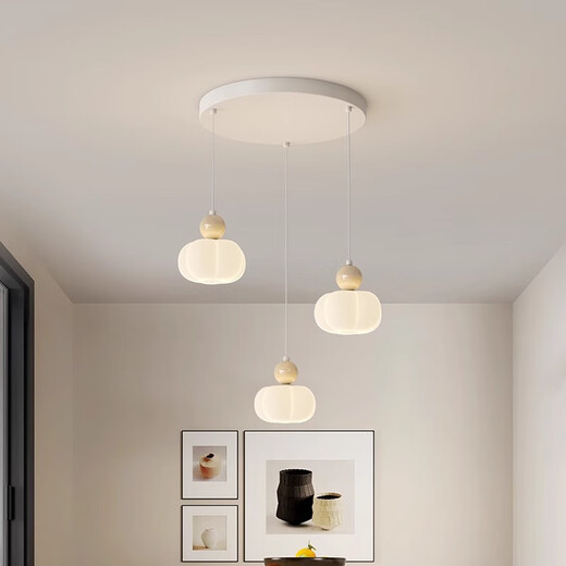 Laiqi Restaurant Chandelier Warm Cream Style Pumpkin Chandelier 2025 New Modern Simple Staircase Study Dining Room Chandelier CX689 Sand White + Beige 5-head Disc + 43CM + 35W Three-color Light-changing