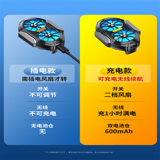 金尚马手机散热器风冷直播游戏降温吃鸡神器双头风扇散热王者荣耀适用苹果小米华为黑鲨红魔冰封背夹 【双头风冷-插电款】手机散热器