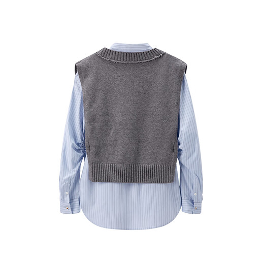 Peacebird Women's Shirt Autumn Korean Style Casual Fashion Loose Striped Two-piece Commuting Blue Stripe S