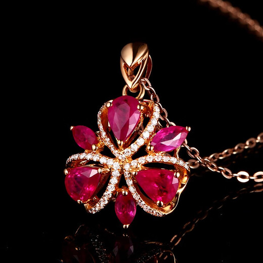 Tingliang 1.6 carat Burmese ruby necklace 18K gold set with diamond pendant colorful treasure necklace birthday with 18K gold necklace