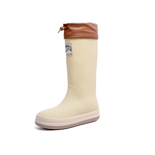 Nine-inch sunny thick-soled high-tube rain boots outdoor camping rain boots wading and wading the river, fishing and rushing the sea, waterproof and anti-slip water shoes, white buckle rain boots 38
