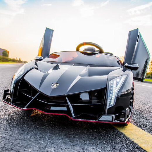 Cute Lamborghini children's remote-controlled electric car with four wheels that can sit on and walk the baby, four-wheel drive toy car, high-end four-wheel drive red + remote control + music + foam soft wheels
