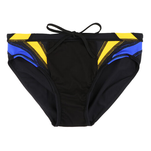 YINGFA bañador, bañador triangular para hombre, bañador de carreras impermeable de secado rápido, traje de baño de competición de entrenamiento profesional para adultos para niños 9617-1 negro (color amarillo y azul a juego) 2XL (cintura 86-90 cm/talla 33-35)