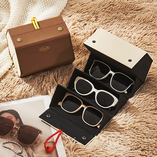 花乐集折叠墨镜收纳盒多格大容量太阳镜收纳神器抗压便携可挂墙眼镜盒 棕色-6格