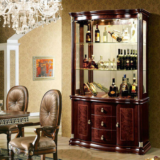 Zhen Yiju Vitrina de Vino de Estilo Europeo, Sala de Estar de Lujo de Alta Gama, vitrina con Puerta de Vidrio montada en la Pared, vitrina de Vino Tinto, aparador, gabinete Decorativo, gabinete de Comedor, marrón rojizo Oscuro 897# 1,35 Metros