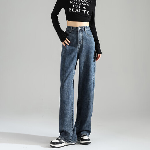 TonLion 2024 women's jeans dark denim plus velvet straight pants dark denim blue 29