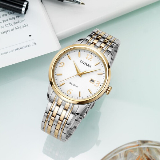 CITIZEN watch men's Japanese and Korean watch light kinetic energy white plate day display steel belt business fashion New Year gift BM7304-59A