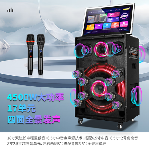 先科家庭KTV音响套装2025年新款专业户外K歌广场舞音响带显示屏卡拉OK点歌机音响功放一体机唱歌设备 【专业款唱歌】  18吋重低音喇叭+24吋旋转屏