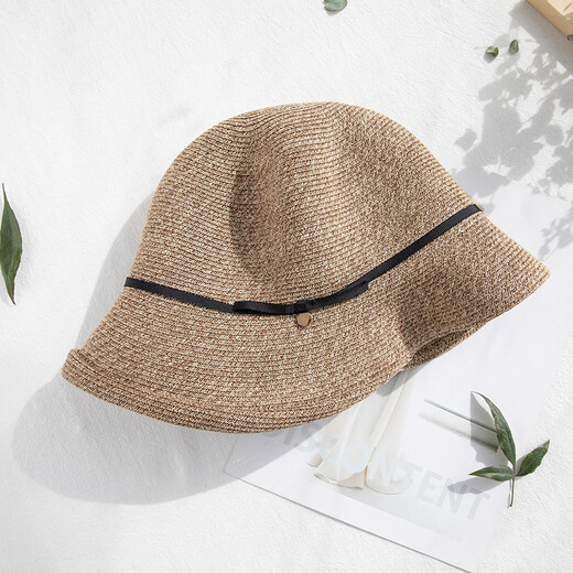 Siggi sun protection hat for women spring and summer sun protection retro small pot hat vacation fisherman hat sun hat foldable cool hat straw hat temperament coffee M (56-58CM)