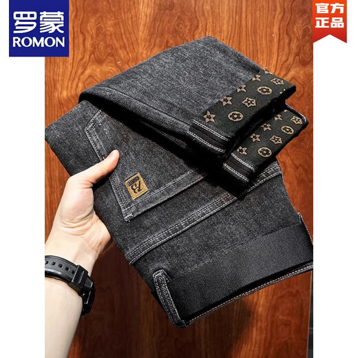 Romon Black Plus Velvet verdickte Jeans für Männer Herbst und Winter 2025 Neue Herrenhosen Winter Neues Produkt 691 Black 28