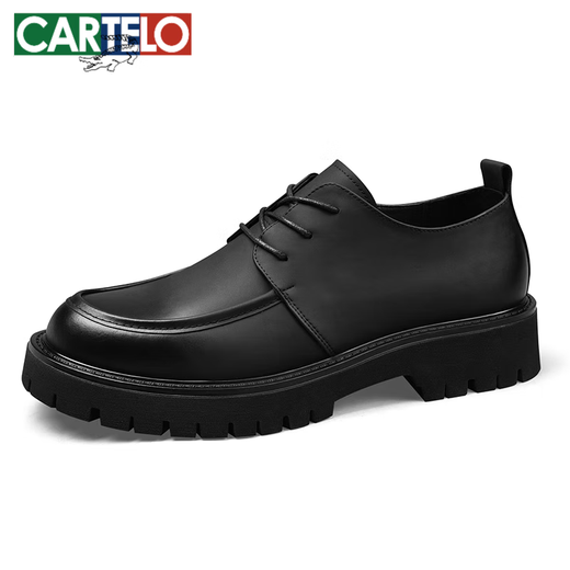 Cartelo Lederschuhe für Männer im Herbst Neue echte Ledergeschäft Formale Wear Männer lässige Männer lässig vielseitig dicke Sohle Big Head Derby Schuhe Schwarz 6625 Vier-Jahreszeiten Modell 38 Standard Lederschuhgröße