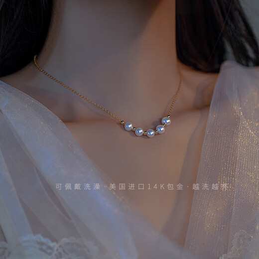 Feiyu's new nucleated freshwater pearl necklace for women, clavicle chain, versatile retro niche Chinese Valentine's Day model, three pearls 37+4