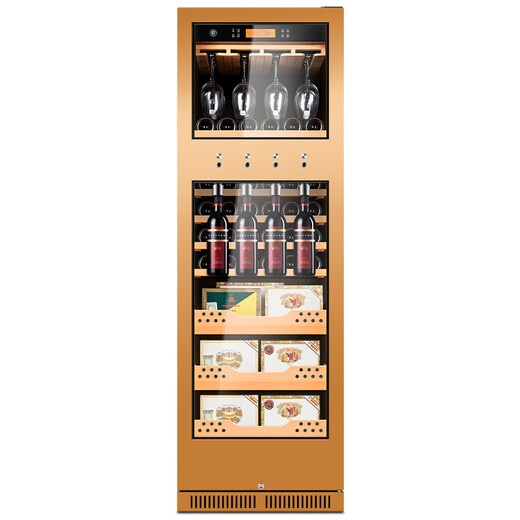 CIGARLOONG cigar and wine cabinet cedar wood intelligent dual temperature constant temperature and humidity energy-saving cigar and wine dual-use cabinet CL-188C3 cigar and wine cabinet hanging cup model (brushed gold)