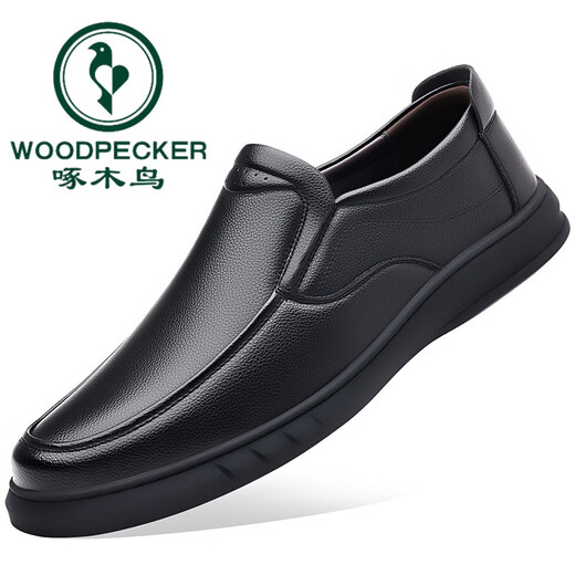Capa de la cabeza de pájaros carpinteros Softhide Soft Sole Business Casual Cuero Zapatos de cuero de moda para hombres Baita zapatos casuales de un pie 6629 negro (estilo de cordón) 38