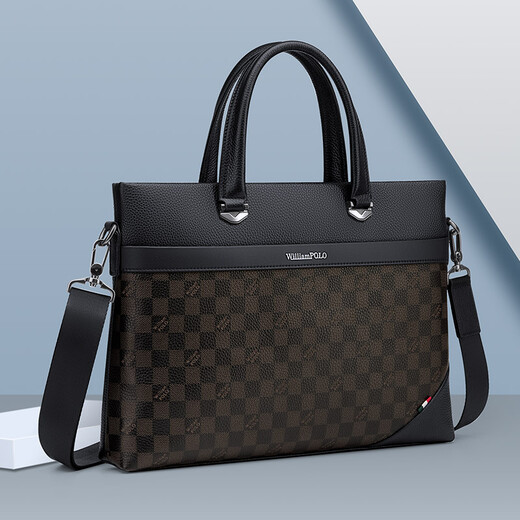 WILLIAMPOLO Paul business briefcase genuine leather men's handbag large capacity first layer cowhide 17-inch computer bag high-end black (first layer cowhide) 15 inches