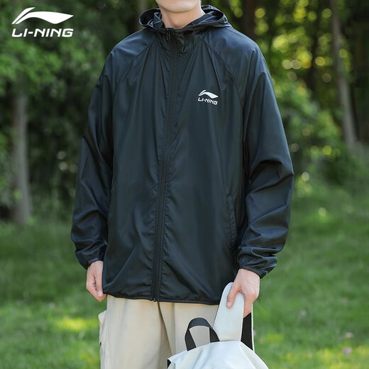 Li ning manteau masculin extérieur extérieur léger le vent de protection solaire de protection solaire lâche sportive décontractée cardigan trenchan trenchan trench-coat noire l