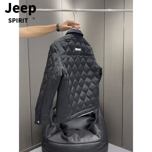 JEEP SPIRIT men's thin cotton coat lapel thin cotton jacket European fashionable versatile shirt temperament youth coat cotton coat M28 black L