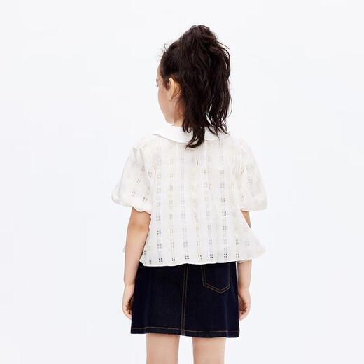 Little MO&Co. Children's Clothing Girls' Puff Sleeve Doll Collar Short Sleeve Tops Little Girls Children's KBD1TOP007 Yellow and White Checkered Color 120 120/60