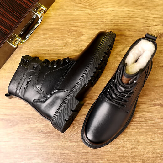 Special Forces Toy Gun 3513 Cruiser Herrenschuhe Taktische Kampfstiefel Winter High-Top Pure Woll Military Hook Baumwolllederschuhe 3519 Wolle schwarz 39