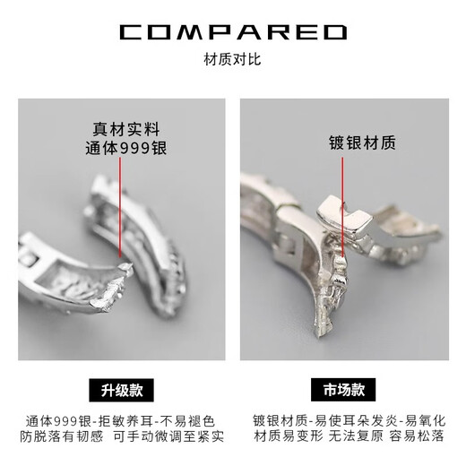 ZIWAILIN 999 sterling silver earrings for men, trendy Sauron, high-end, single, trendy and handsome earrings, men's earrings, silver earrings, single 999 silver earrings (inner diameter 10mm)