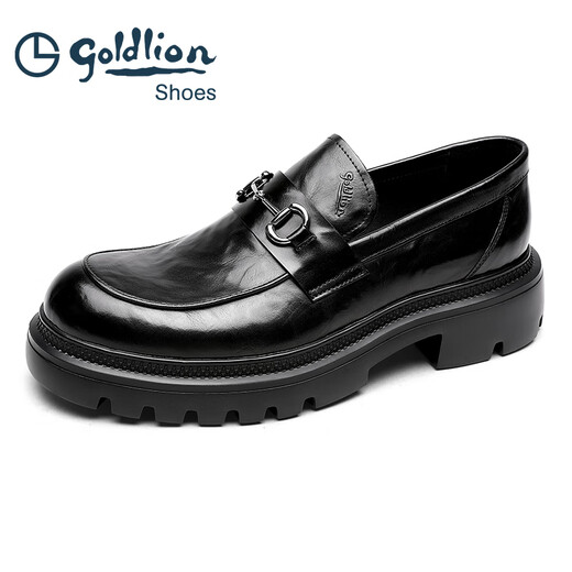 Goldlion Men's Shoes 2025 Autumn Business Casual Shoes Scratched Large Toe Wide Leather Shoes Men's Thick Sole Heightening Formal Shoes Genuine Leather Black G580440338AAA 42