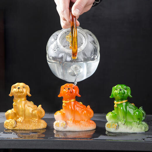 Shantou Lincun creative twelve zodiac dog color changing tea pet ornaments tea play prosperous dog tea tray kung fu tea set tea ceremony accessories prosperous color changing tea pet - gold style 1 piece