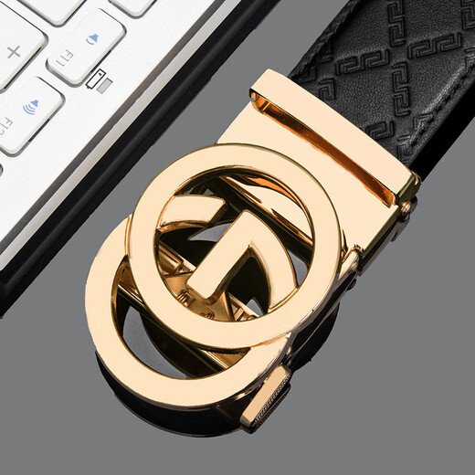 CswnKcsa belt luxury famous men's genuine leather belt round G automatic buckle business casual top layer cowhide belt for boyfriend gun buckle round G pattern ck653 high-end gift box 120cm