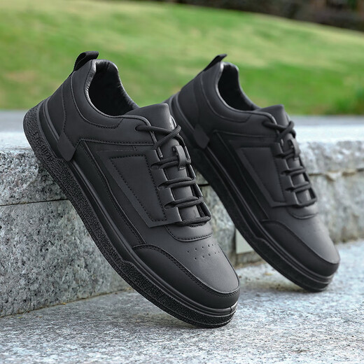 Changxiang Huili men's shoes new leather sports and casual shoes Korean version versatile thick sole spring and summer low-top youth black shoes men YJ-1105 black 39