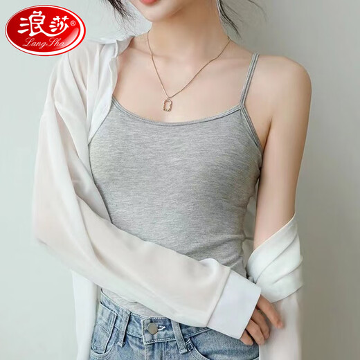 浪莎（LangSha）莫代尔小吊带内搭外穿背心女打底学生无袖背心女 白色 L