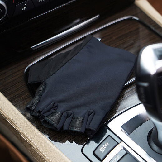 NOOLDERS Men's Half Finger Cycling Driving Genuine Leather Gloves Motorcycle Gloves Half Fingerless Driving Leather Gloves Slim Fit Lycra Leather Combination Design Black (Single Layer No Lining) M Size