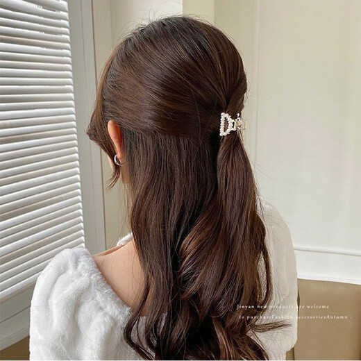 玖维娅珍珠抓夹半扎发夹女小号前额碎发刘海夹子头饰新款侧边夹发卡 JYFJ104随机1个（不指定款式）