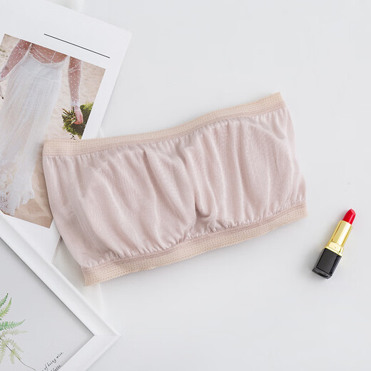 Silk non-slip strapless tube top mulberry silk large size glossy wrap bra bottoming bra with breast pads white L