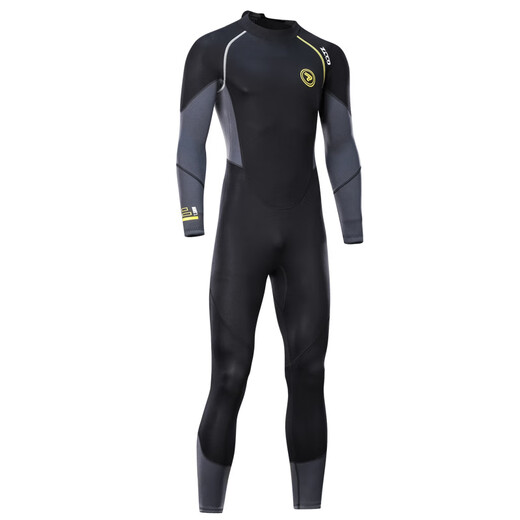 ZCCO wetsuit men's thickened warm snorkeling one-piece long-sleeved jellyfish suit anti-cold winter swimming wetsuit new 3MM black gray M