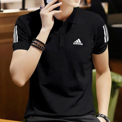 Adidas official men's POLO shirt 25 spring new lapel quick-drying breathable woven T-shirt short-sleeved HB6224/Autumn new/side three stripes/black M
