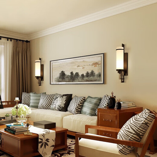 FENGLANQ new Chinese style wall lamp living room modern minimalist bedroom bedside aisle staircase hotel engineering TV background wall lamp 8787 black