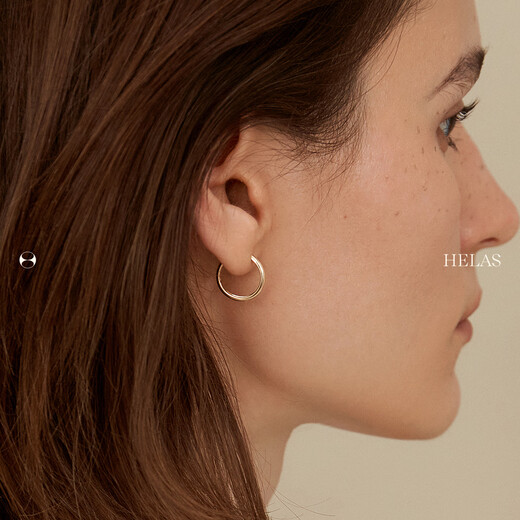 Helas Hera 18K gold earrings plain gold earrings for women, simple style fashionable earrings for pierced ears, birthday gift, 18K gold color/fashionable large style (outer ring diameter 16-17mm)