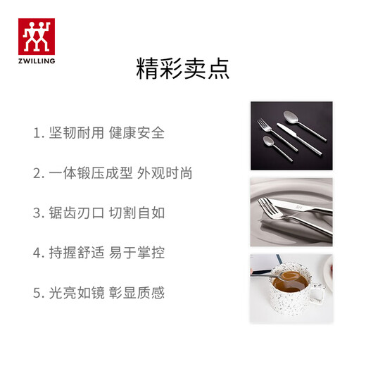ZWILLING tableware set, spoon, soup spoon, rice spoon, fruit fork, knife and fork, stainless steel coffee spoon, 8-piece Western tableware set