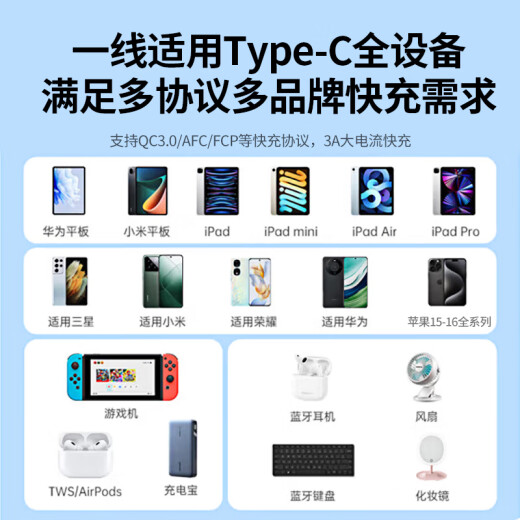 Green Network is suitable for Apple 16/15 charging cable Type-C data cable USB-C car CarPlay cable iPhone 16e/15 ProMax Huawei Honor mobile phone 3A fast charging cable 1 meter