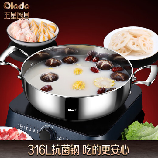 欧乐多（Olodo）德国316L不锈钢复底汤锅火锅涮锅家用大容量锅燃气灶电磁炉通用 316L不锈钢汤锅 贈手柄+汤勺 26cm