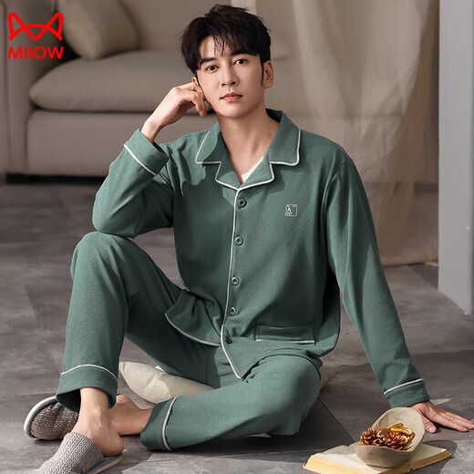 Catman De Velvet Pyjamas Hommes Automne et Hiver Manches Longues 2025 Nouveau Cardigan Chaud Mince Velours Grande Taille Casual Homewear Ensemble 26M9196 3XL (Recommandé 160-180 Jin Jin équivaut à 0,5 kg)