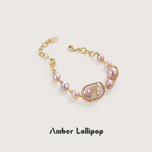 Amber Lollipop Baroque Pearl Bracelet Women's Little Bee Bracelet Niche Anniversary Birthday Gift for Girlfriend and Wife Bracelet - Purple (Baroque Pearl)